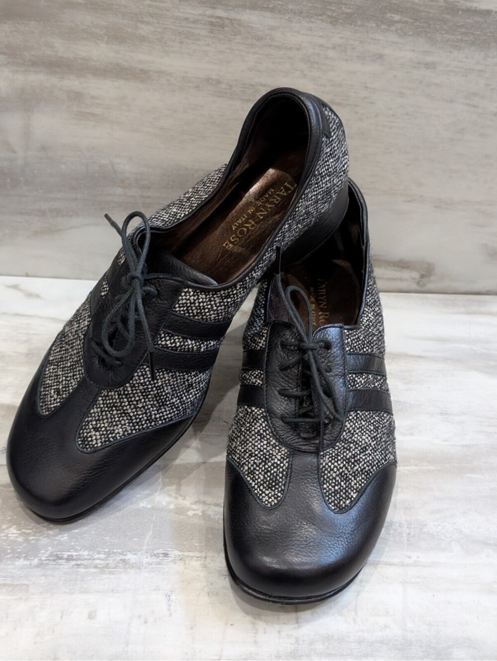 Taryn Rose Women's Black & Gray Leather & Fabric Oxford Shoes Made in Italy 8.5